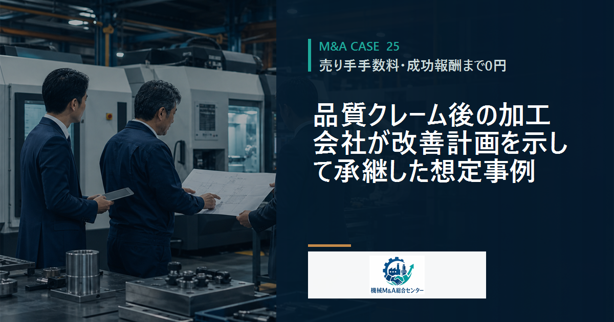 品質クレーム後の加工会社が改善計画を示して承継した想定事例